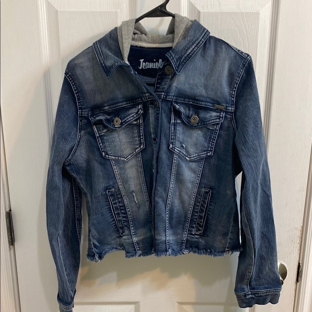 Jeaniologie Hooded Cropped Denim Jean Jacket Youth Size XL Casual School